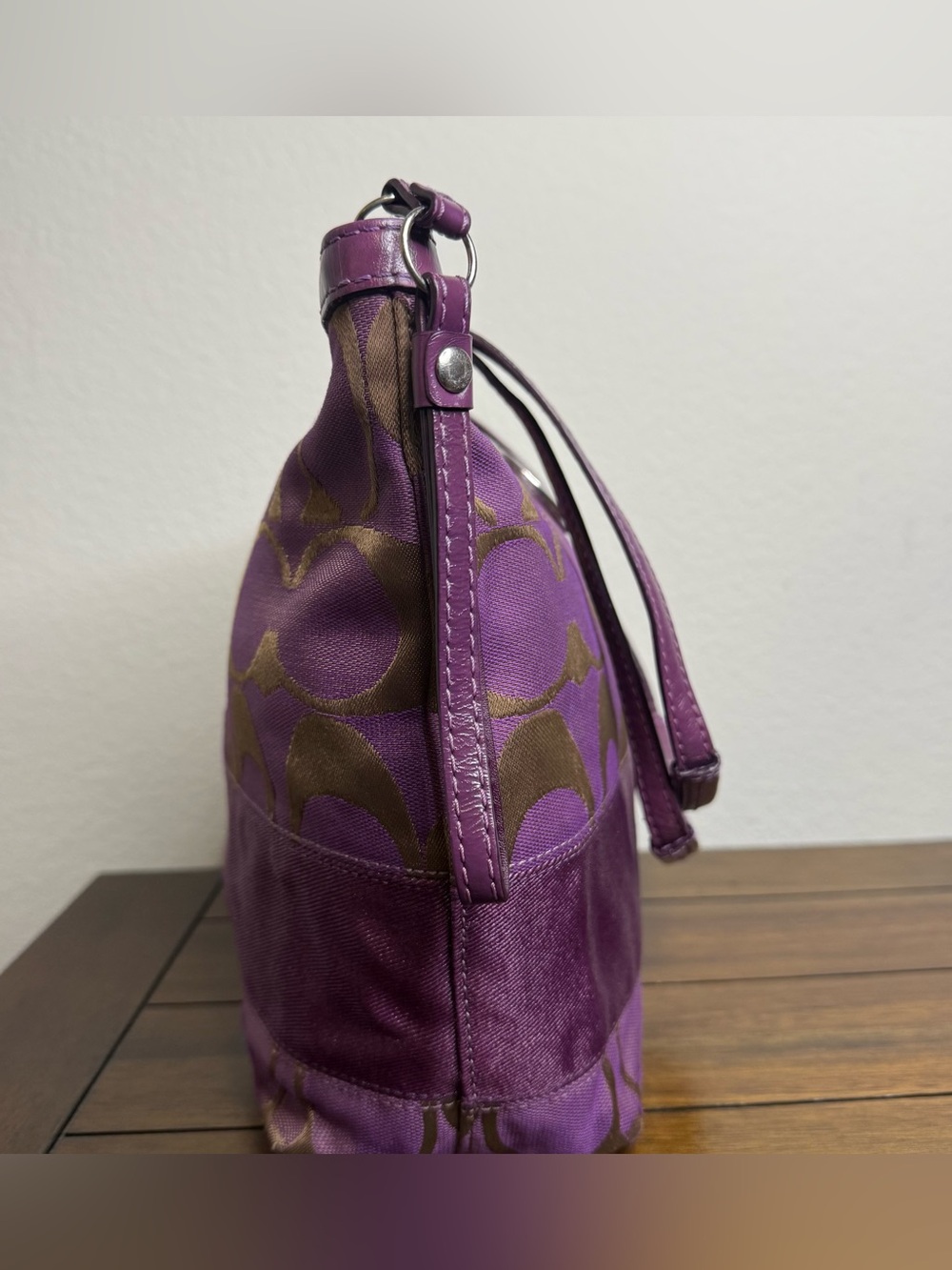 Coach Purple Canvas Tote with Leather Trim F1028 F15112 - Picture 4 of 15